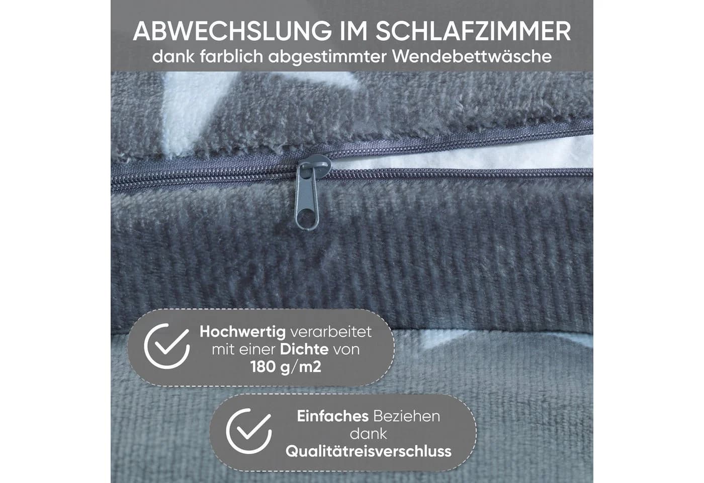 Kuscheli Wendebettwäsche Teddy Plüsch Grau 2-teilig - Bild 4