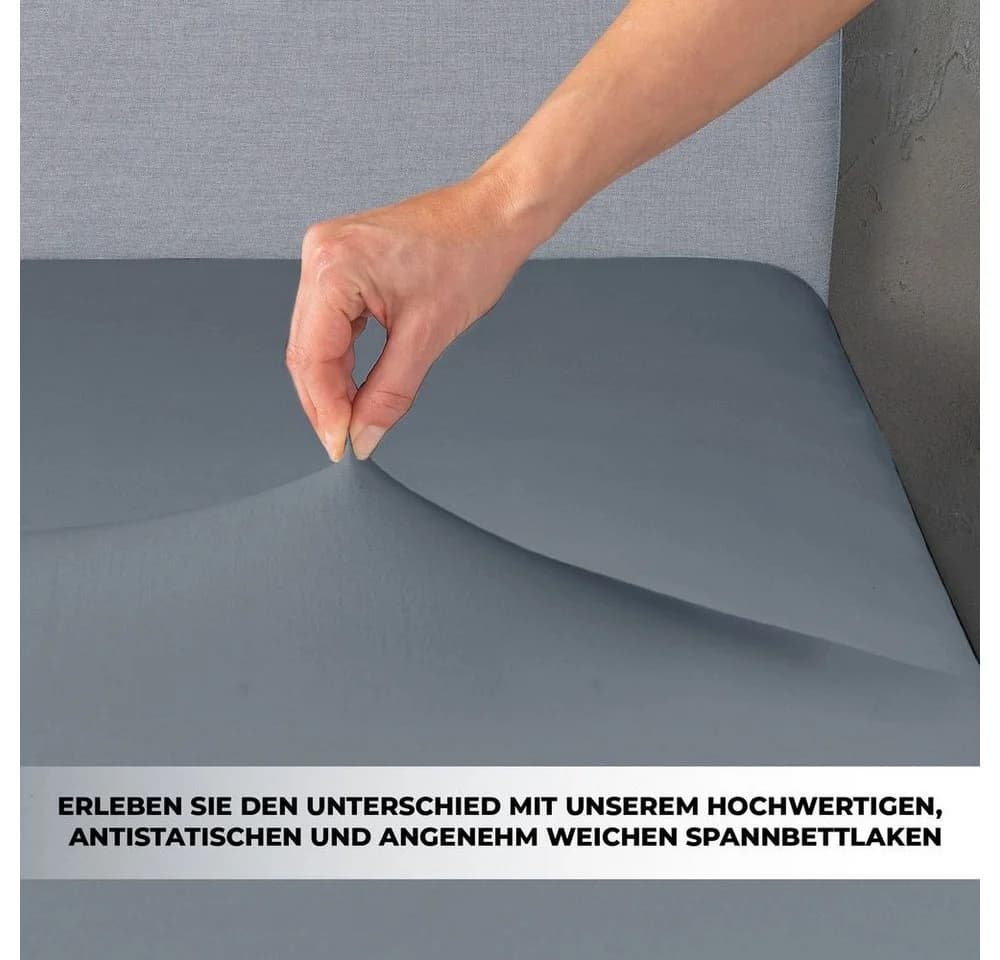 Malika Spannbettlaken Jersey 100% Baumwolle Grau 2 Stück