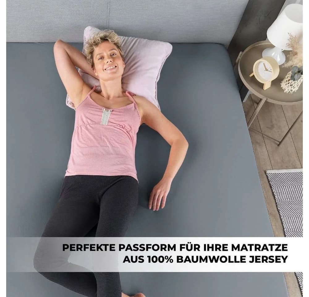 Malika Spannbettlaken Jersey 100% Baumwolle Grau 2 Stück - Bild 4