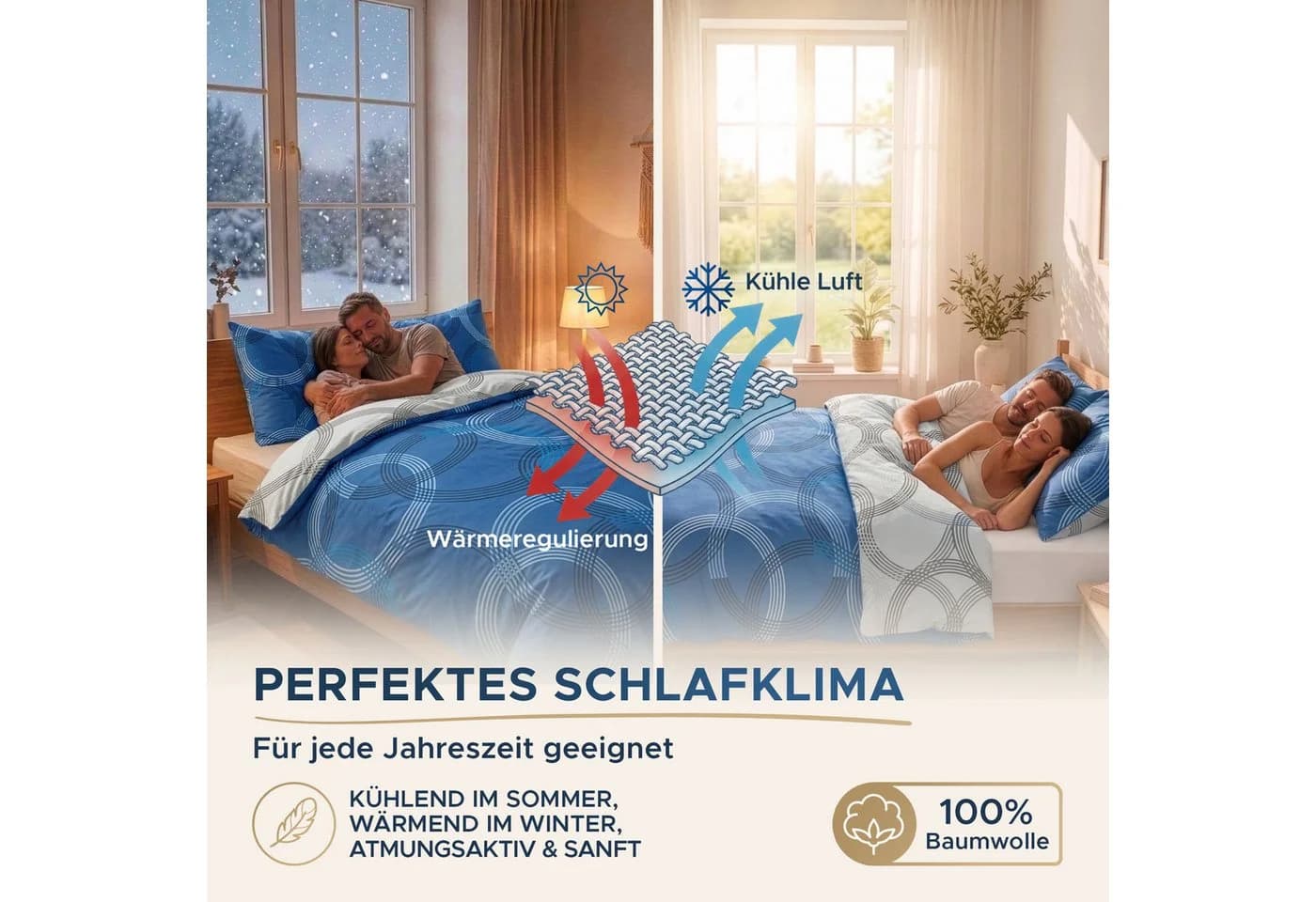Malika Bettwäsche Renforcé Baumwolle 155x220 + 80x80 cm Blau