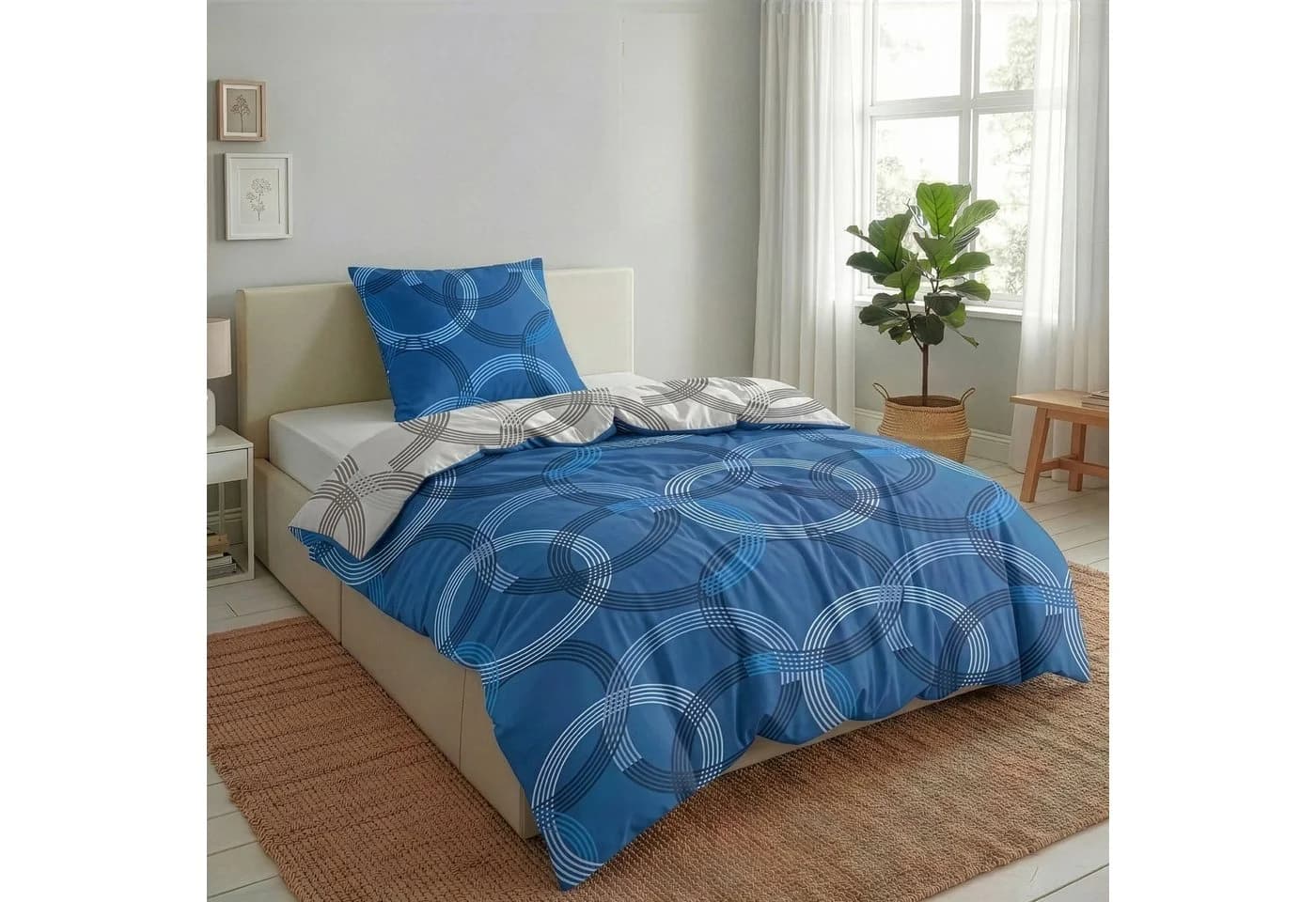 Malika Bettwäsche Renforcé Baumwolle 155x220 + 80x80 cm Blau - Bild 2