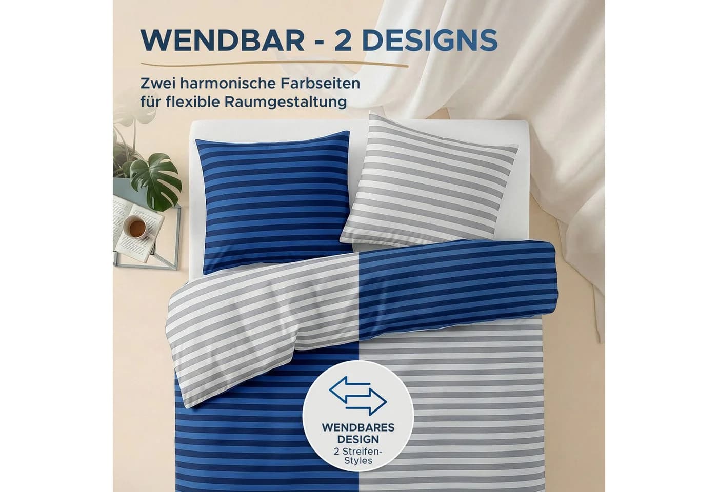 Malika Bettwäsche Renforce Baumwolle Blau 2-teilig - Bild 3