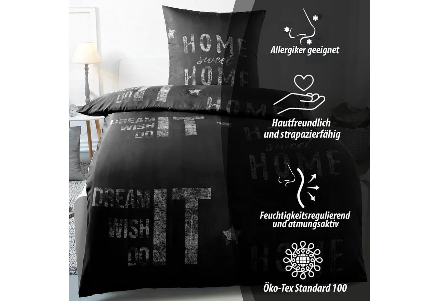 Kuscheli Bettwäsche 135x200 + 80x80 cm atmungsaktiver Bettbezug, moderne Designs, Mikrofaser, 2 teilig, Für Allergiker geeignet, pflegeleicht, angenehm weicher Stoff