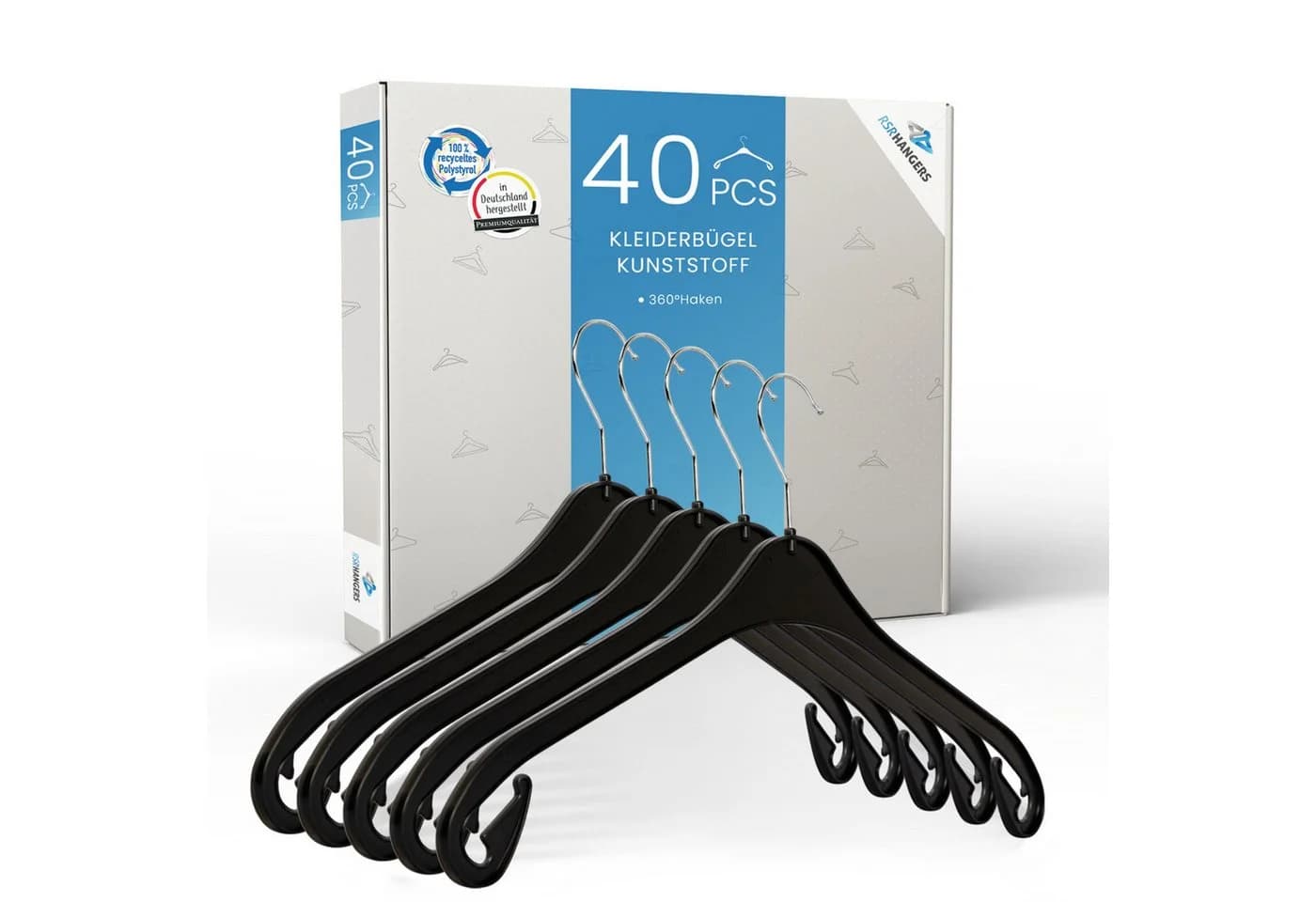 RSR Hangers Kleiderbügel Schwarz 40 Stück Hemdenbügel Blusenbügel 360° Haken - Bild 2