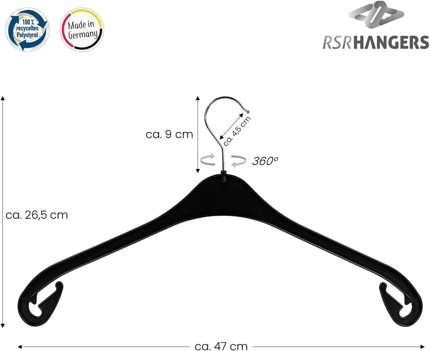 RSR Hangers Kleiderbügel 40 Stück Schwarz Kunststoff 360° Haken - Bild 3