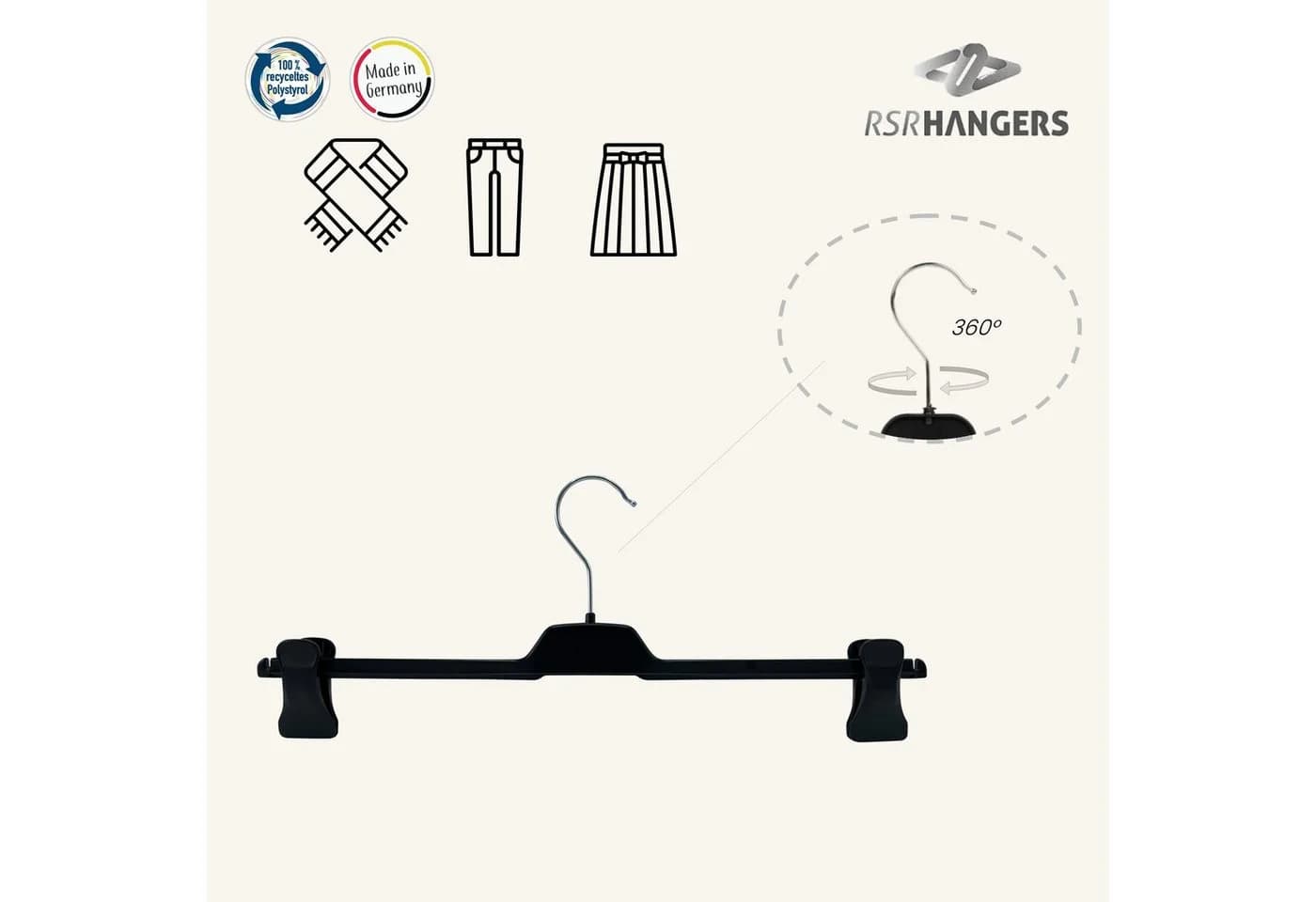 RSR Hangers Kleiderbügel Hosenbügel Rockbügel Schwarz Kunststoff 36 cm - Bild 4