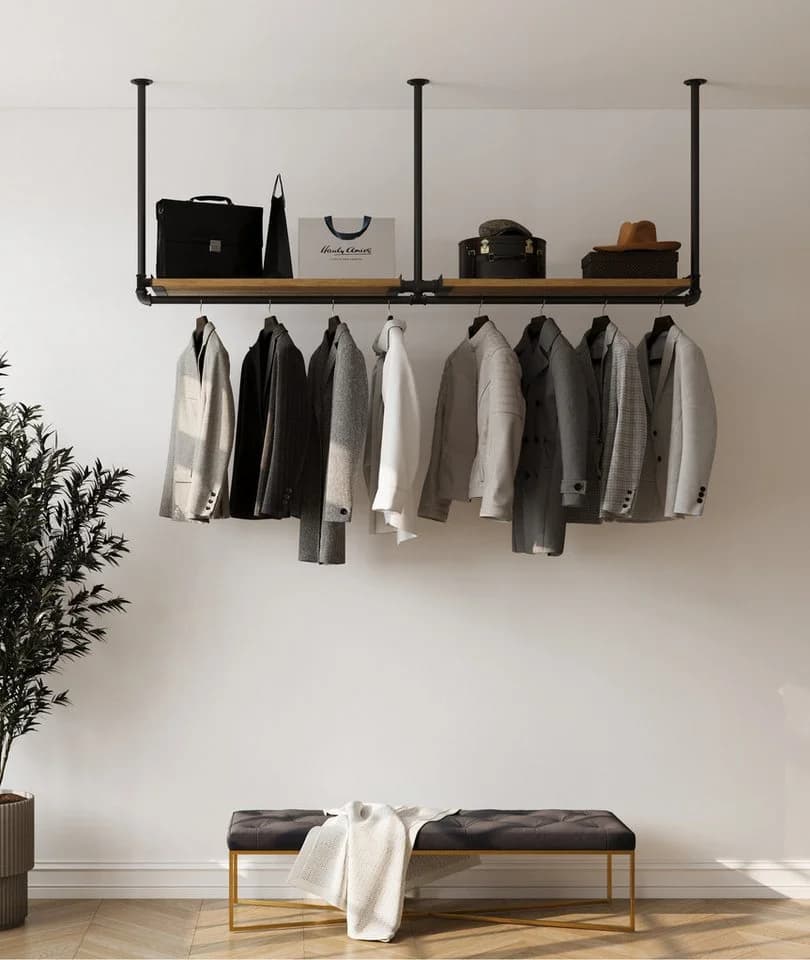 RSR Hangers Kleiderstange Garderobenleiste „DIEK“ mit Eichenholz Ablage - Bild 2