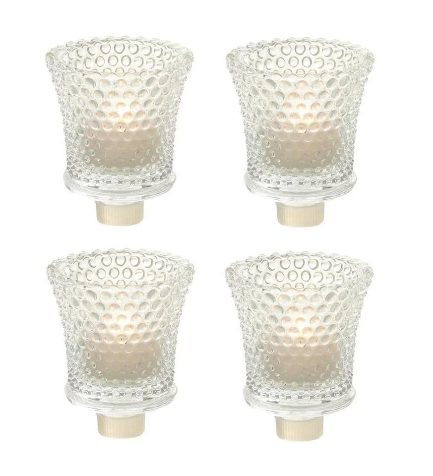 Spetebo Teelichthalter 4er Set Glas Transparent Punktstruktur