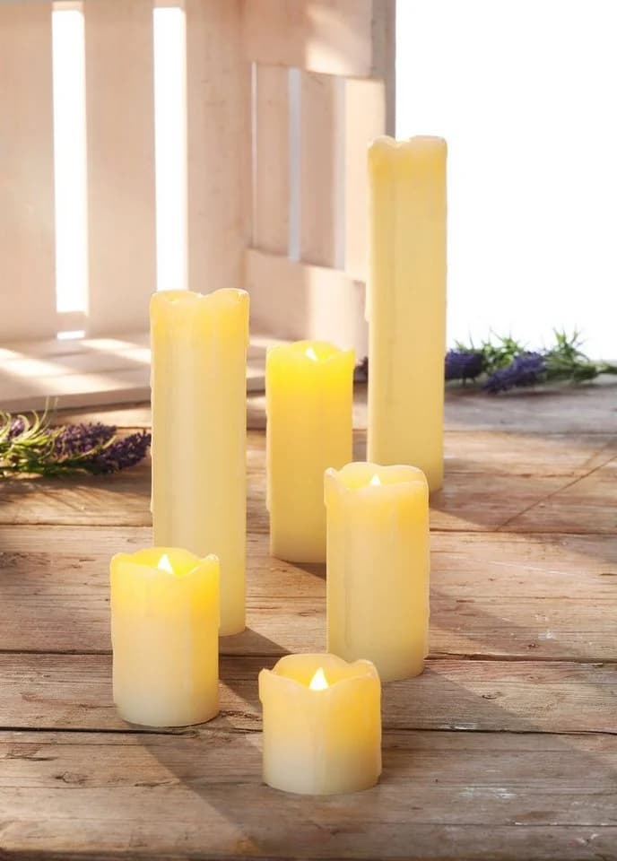 Spetebo LED-Echtwachs-Kerzen 6er Set Cremeweiß mit Timer