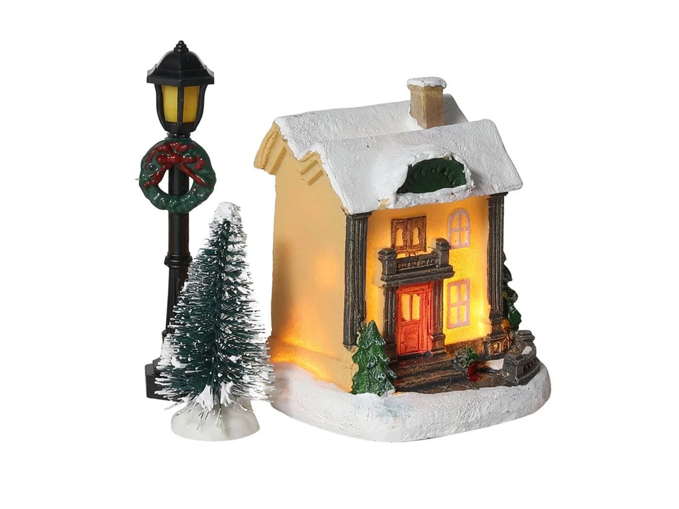 Spetebo LED Weihnachtsdorf 10-teilig mit Häusern, Figuren, Tannen und Laterne - Bild 3