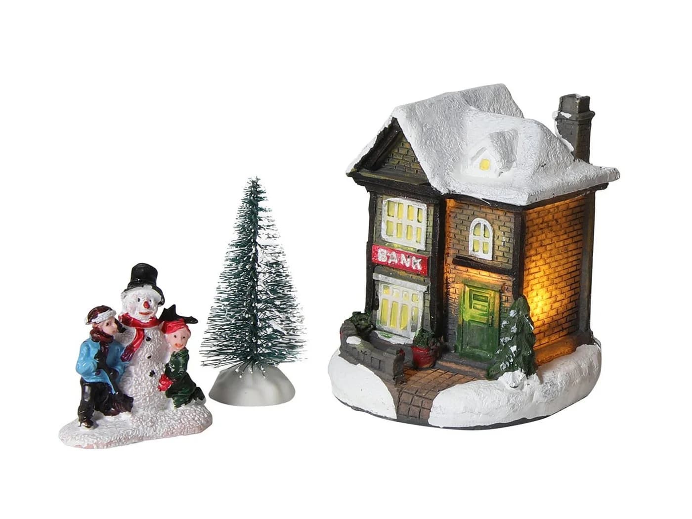 Spetebo LED Weihnachtsdorf 10-teilig mit Häusern, Figuren, Tannen und Laterne - Bild 4