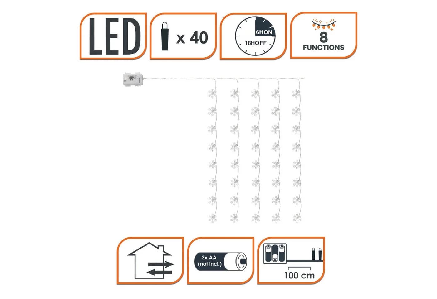 Spetebo LED Schneeflocken Lichtervorhang 100cm 40-flammig mit Timer