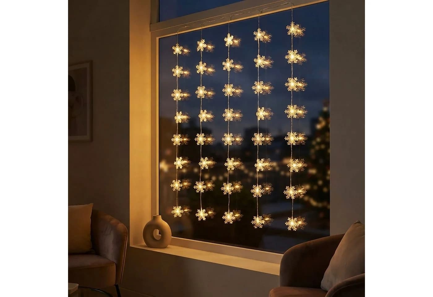 Spetebo LED Schneeflocken Lichtervorhang 100cm 40-flammig mit Timer - Bild 5