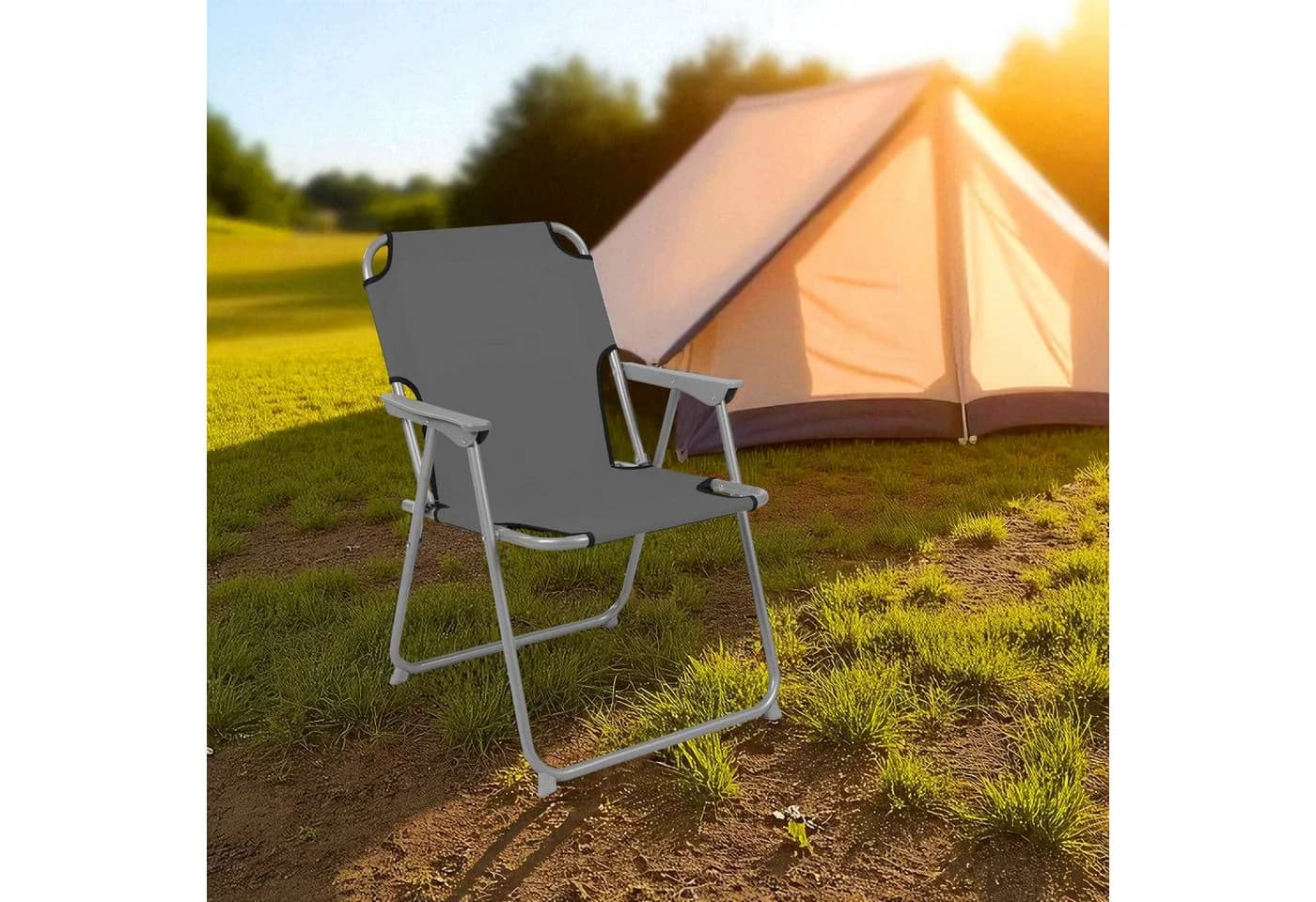 Spetebo Campingstuhl Oxford Grau Metall Klappstuhl - Bild 5