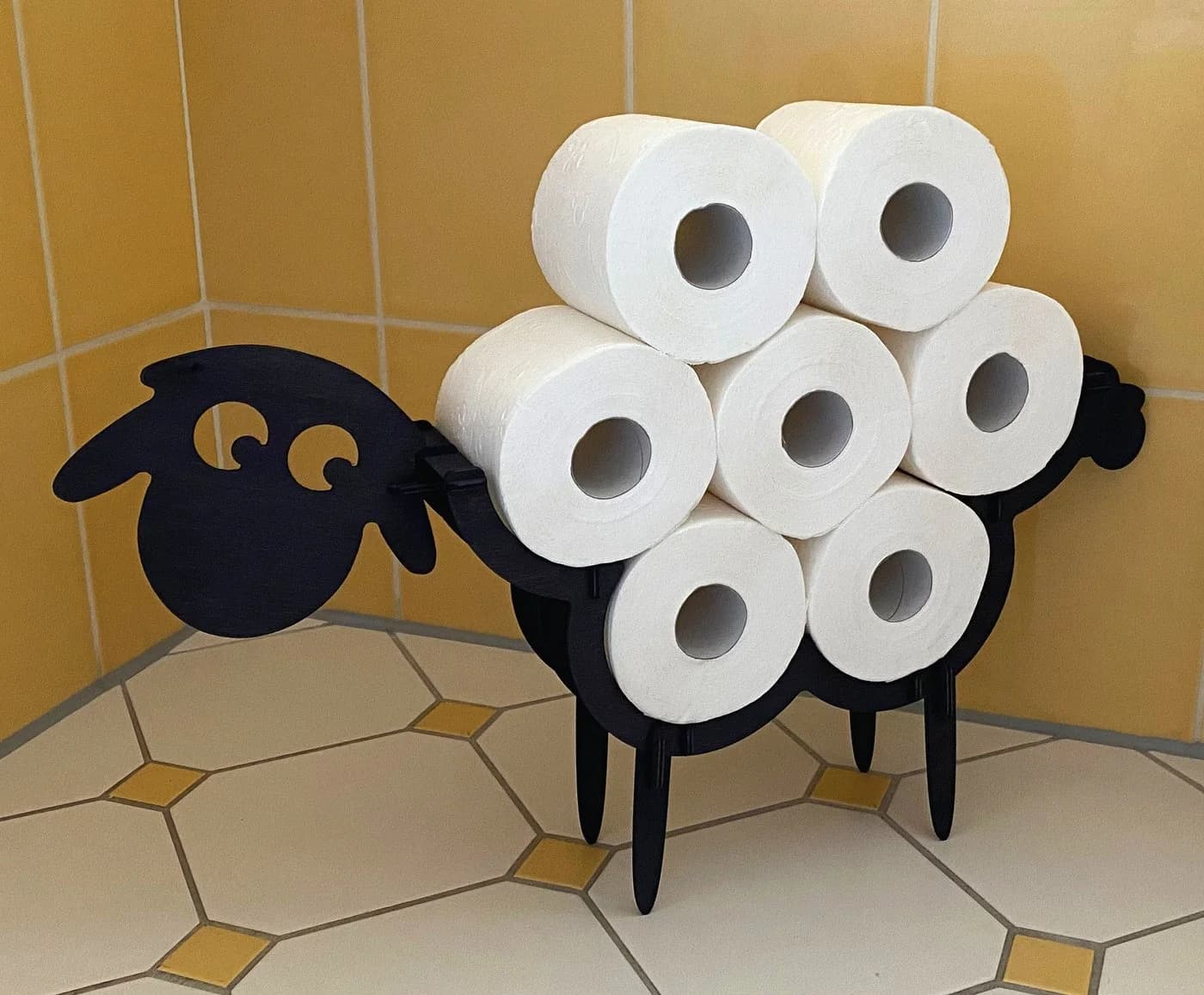 DanDiBo Toilettenpapierhalter Schwarz Holz Schaf Freistehend - Bild 5