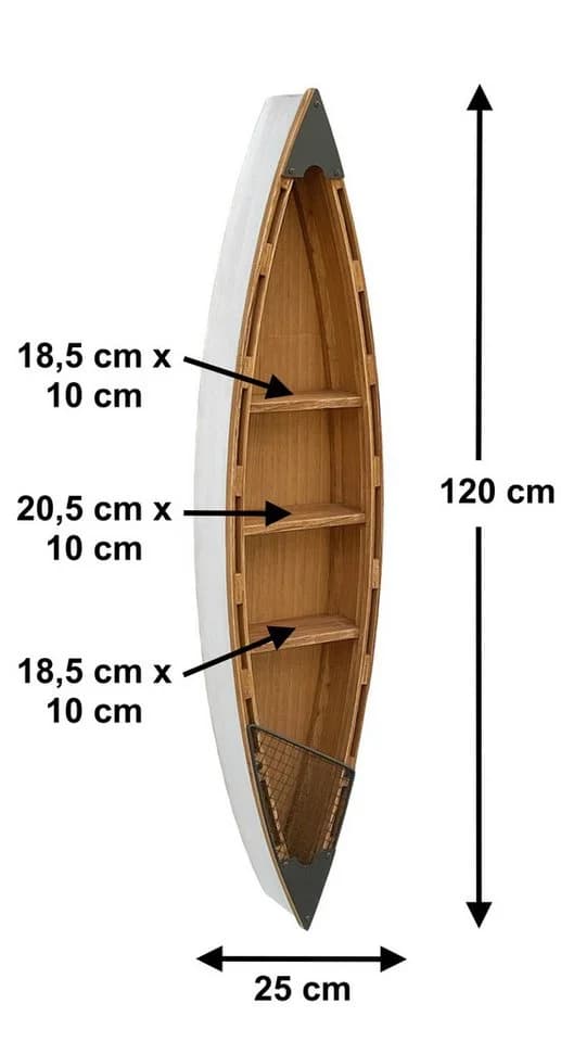 DanDiBo Wandregal Boot 120 cm Weiß/Natur Maritim Vintage