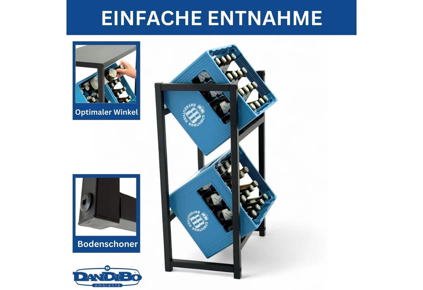 DanDiBo Getränkekistenregal Schmal Metall Schwarz 2 Kisten - Bild 3