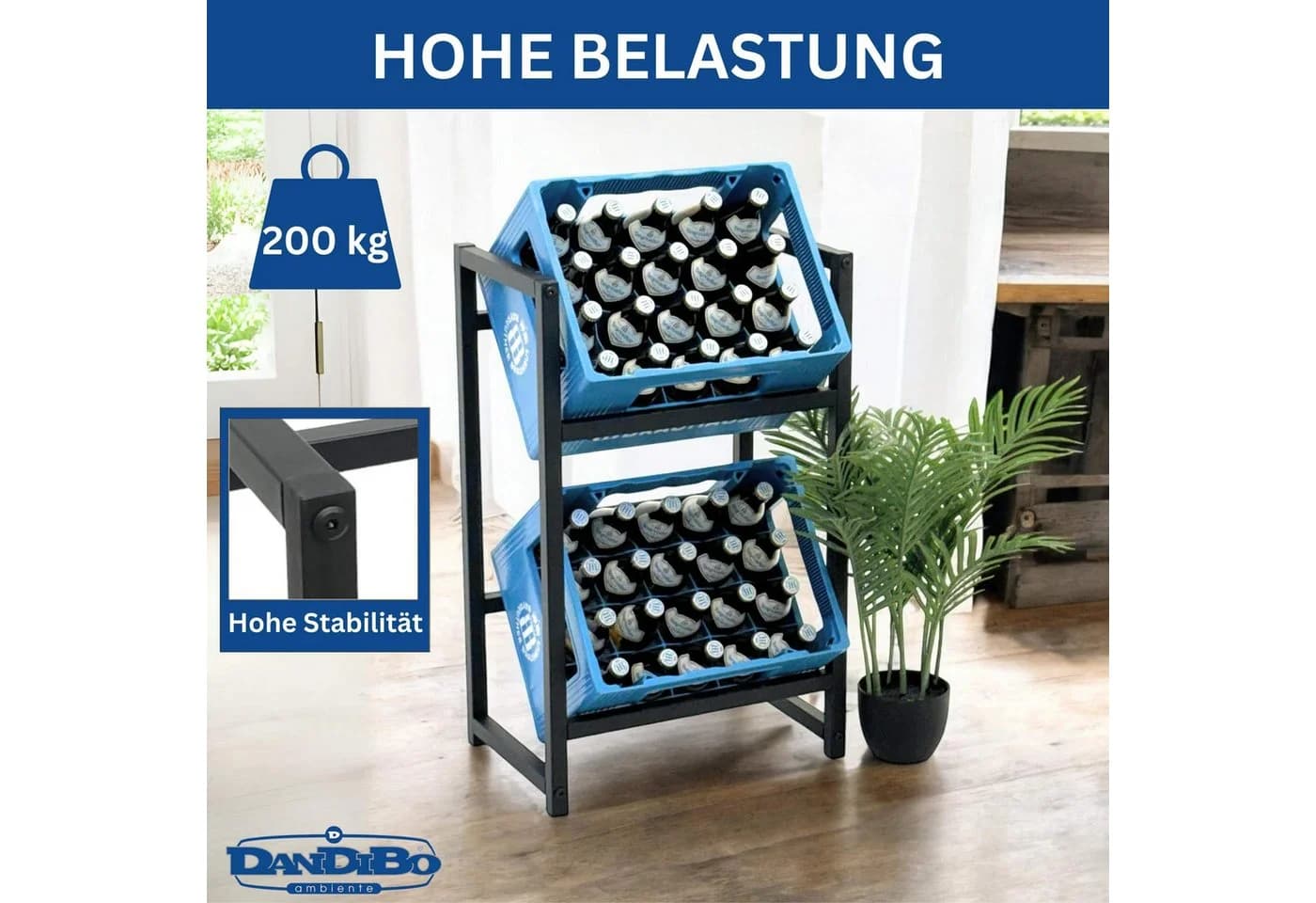 DanDiBo Getränkekistenregal Schmal Metall Schwarz 2 Kisten - Bild 4