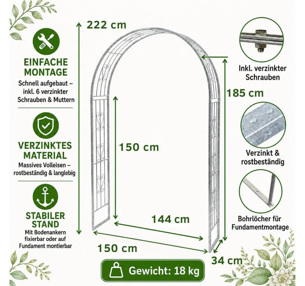 DanDiBo Rosenbogen Metall verzinkt 150 cm
