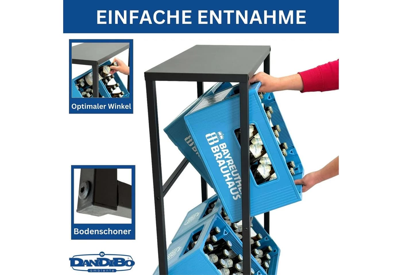 DanDiBo Getränkekistenregal 4 Kisten mit Ablage Schwarz Metall - Bild 3