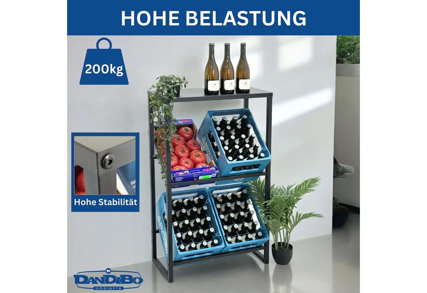 DanDiBo Getränkekistenregal 4 Kisten mit Ablage Schwarz Metall - Bild 4
