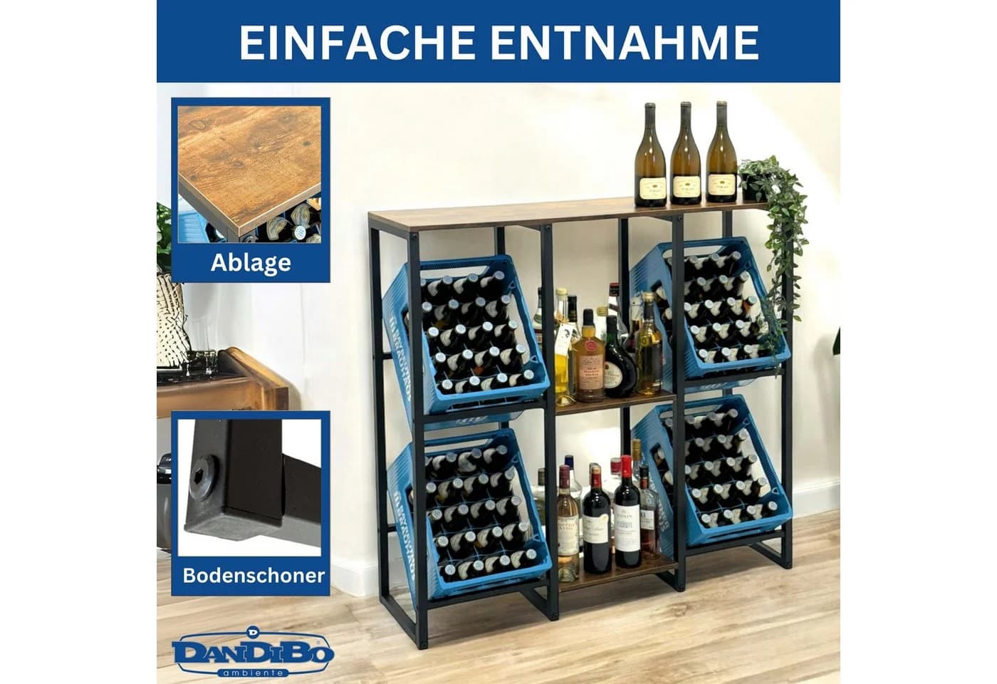 DanDiBo Getränkekistenregal 4 Kisten Holz Metall Schwarz - Bild 3