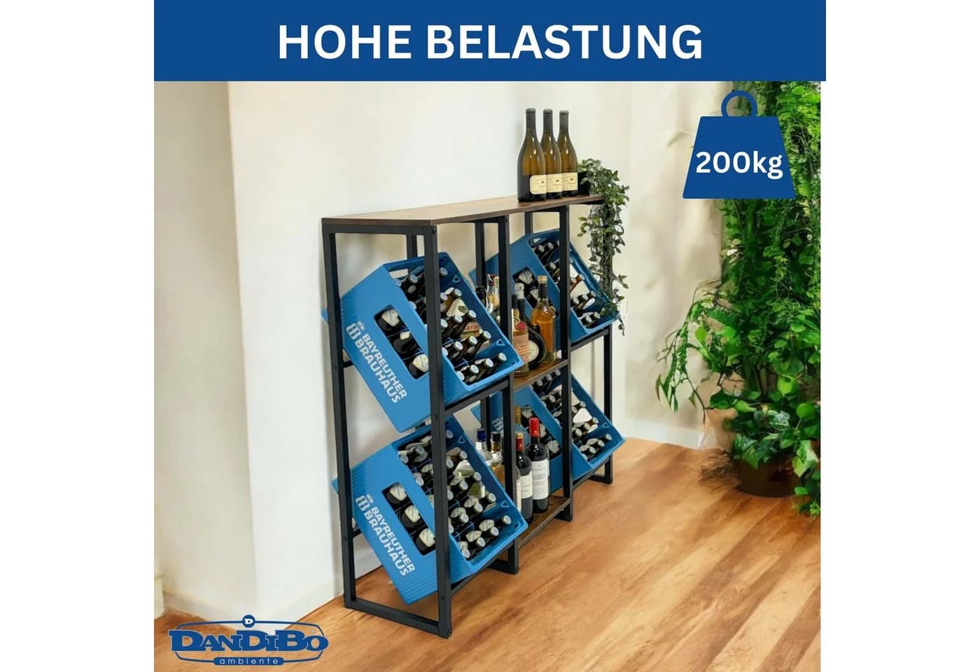 DanDiBo Getränkekistenregal 4 Kisten Holz Metall Schwarz - Bild 4