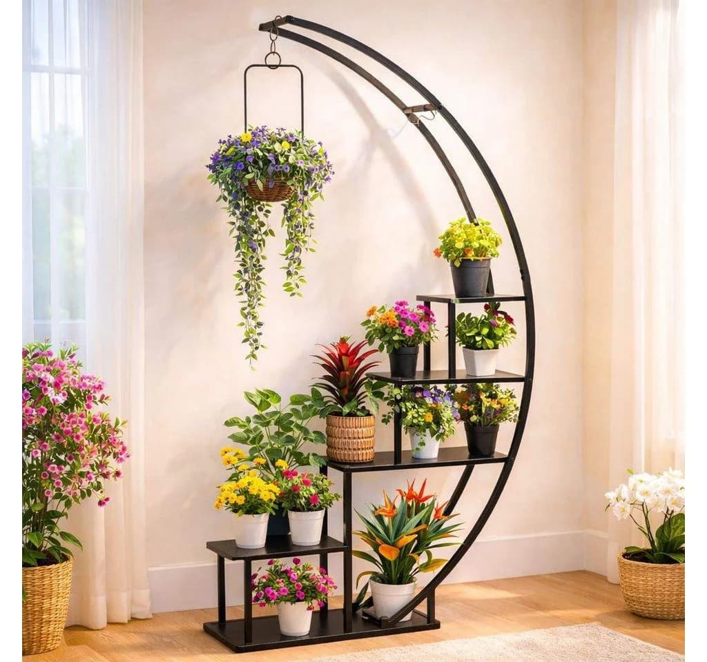 DanDiBo Blumenständer Indoor 170 cm Metall Schwarz Halbrund - Bild 2