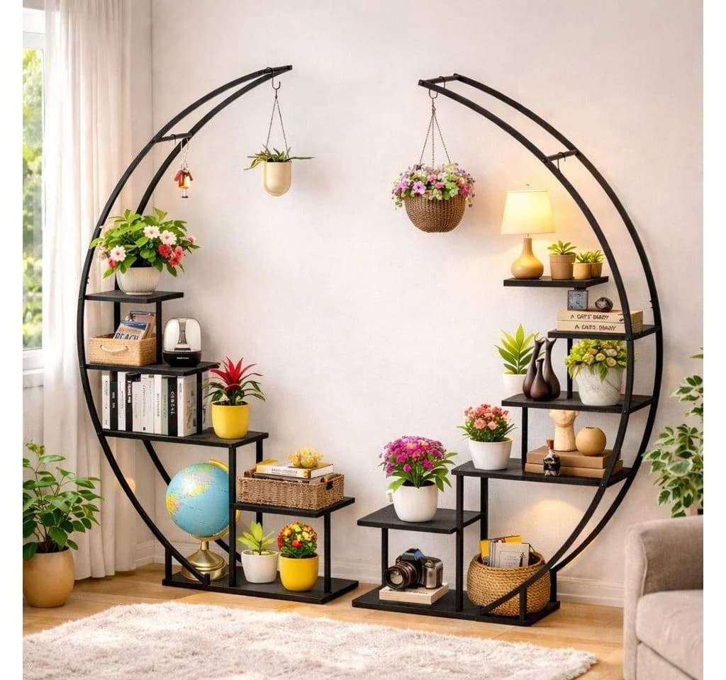 DanDiBo Blumenständer Modern Schwarz Metall Holz - Bild 2