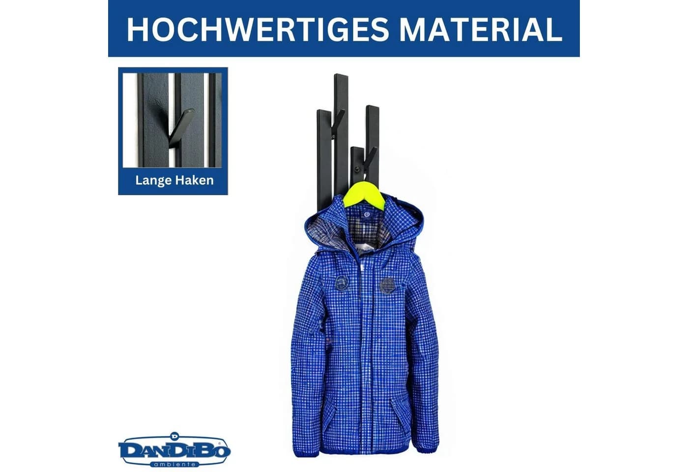 DanDiBo Wandgarderobe Schwarz Metall mit 8 Haken Modern - Bild 3