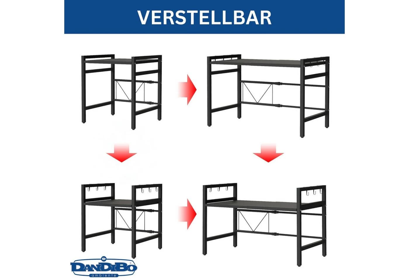 DanDiBo Verstellbares Mikrowellenregal Schwarz 2 Stufig - Bild 3