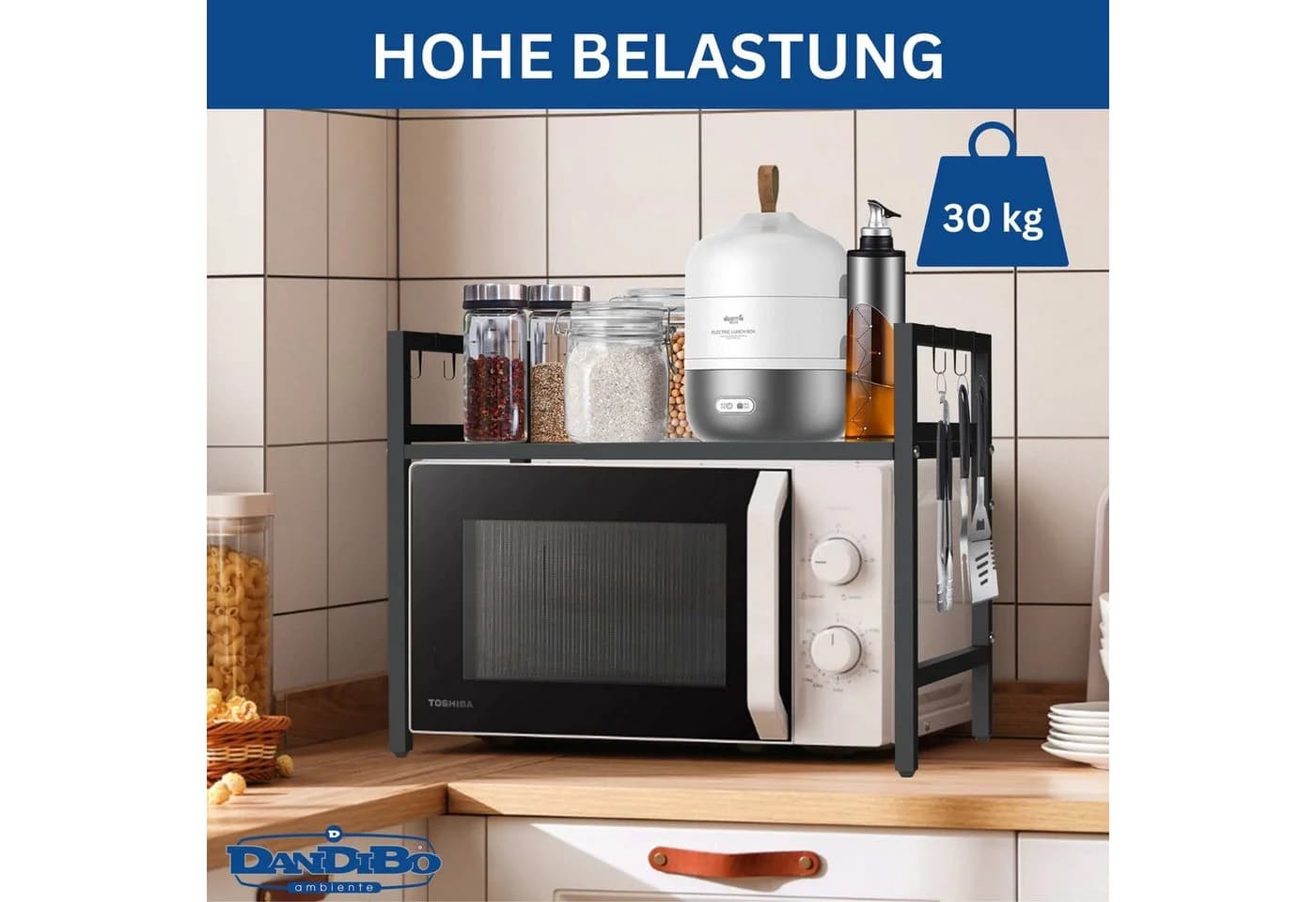 DanDiBo Verstellbares Mikrowellenregal Schwarz 2 Stufig - Bild 4