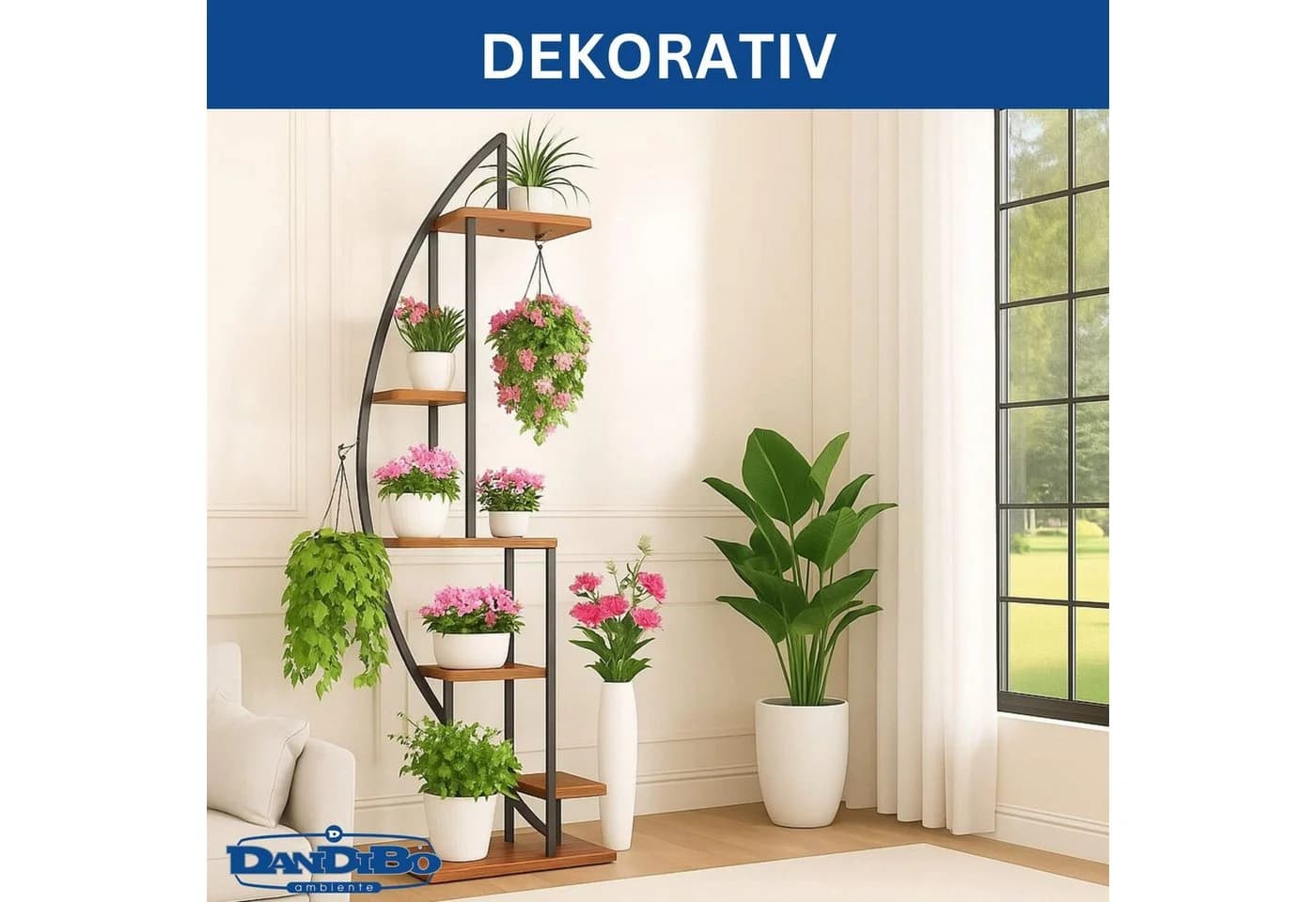 DanDiBo Blumenständer Metall 160 cm Hoch Schwarz Halbrund - Bild 3
