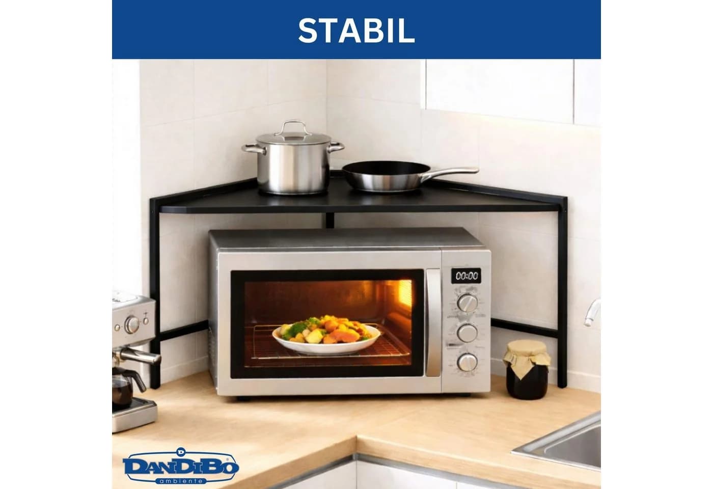 DanDiBo Küchenregal Mikrowellenregal Eckregal 72x72 cm Schwarz - Bild 4