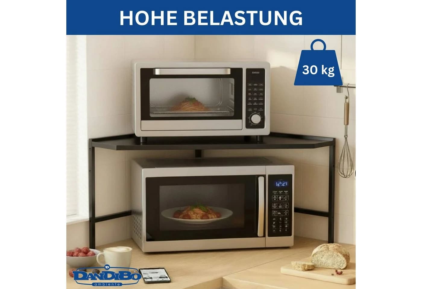 DanDiBo Küchenregal Mikrowellenregal Eckregal 72x72 cm Schwarz - Bild 5