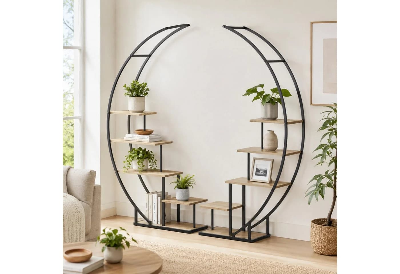 DanDiBo Blumenständer Pflanzenregal Schwarz Metall Holzoptik - Bild 2