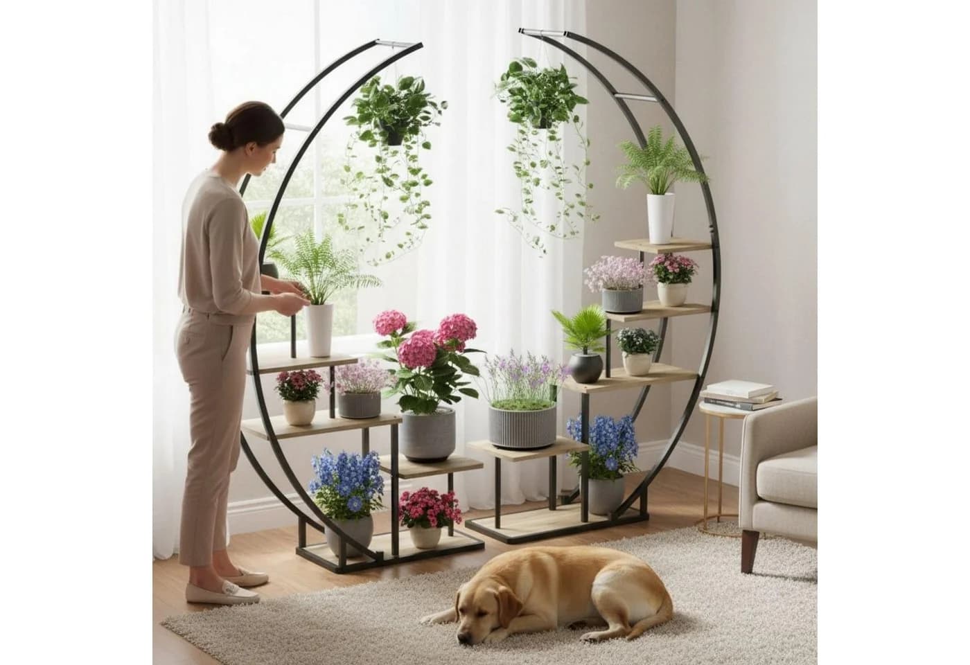 DanDiBo Blumenständer Pflanzenregal Schwarz Metall Holzoptik - Bild 3