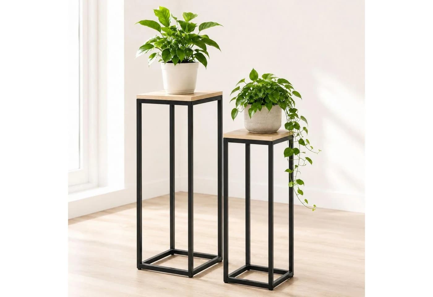 DanDiBo Blumenständer 2er Set Schwarz Metall Holzoptik - Bild 2