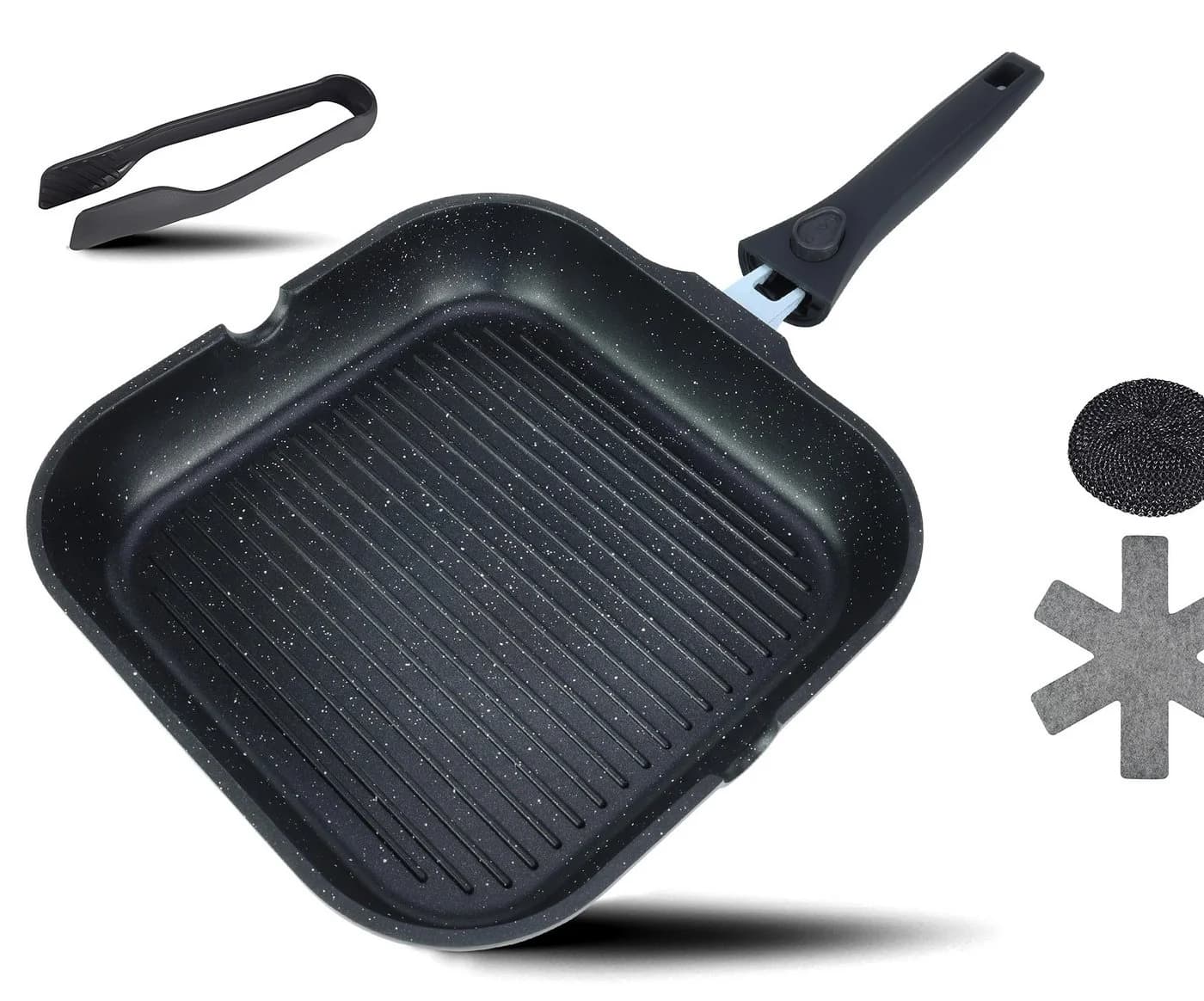 divory Grillpfanne 28x28cm Aluminium mit abnehmbarem Griff - Bild 2
