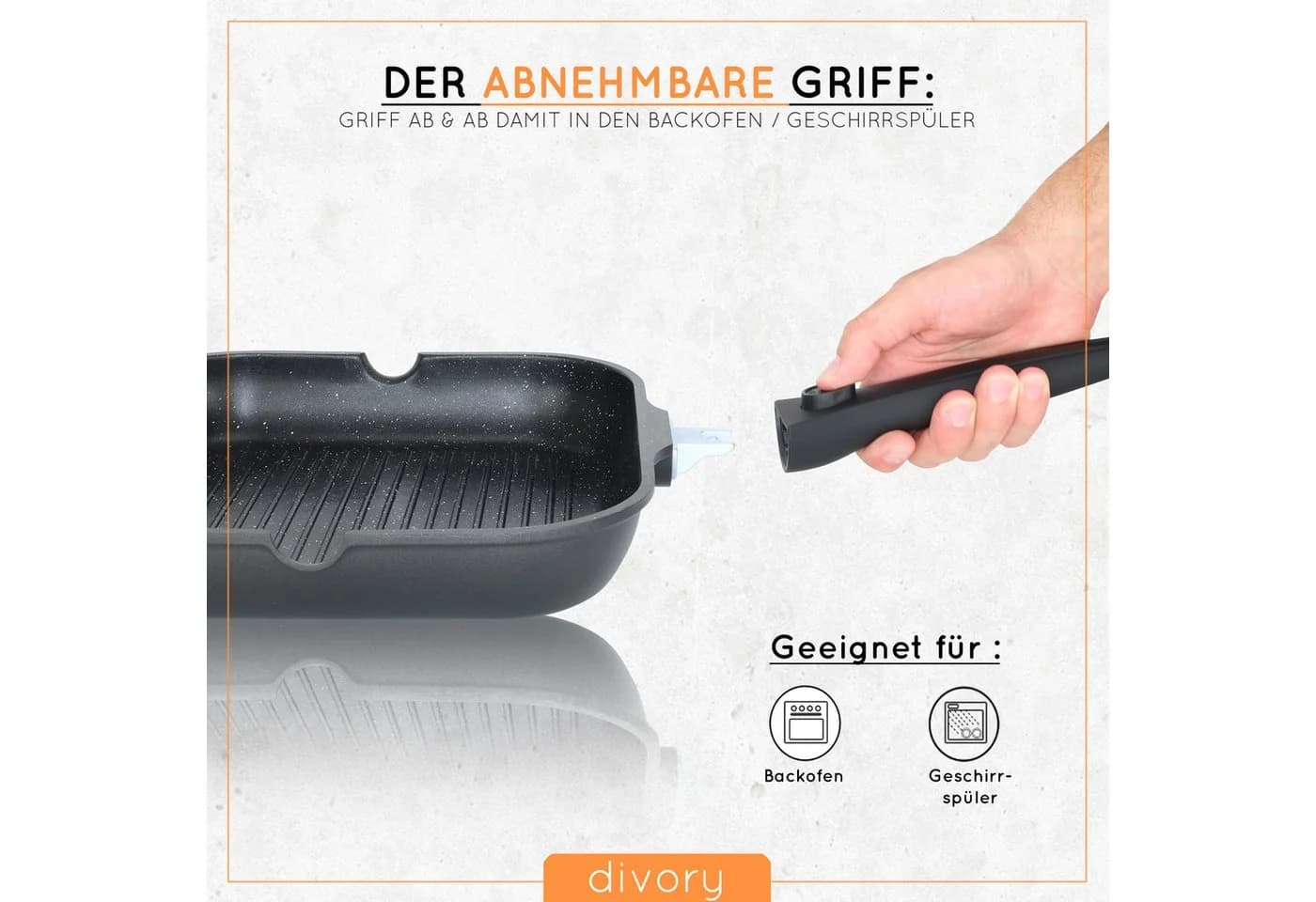 divory Grillpfanne 28x28cm Aluminium mit abnehmbarem Griff - Bild 4