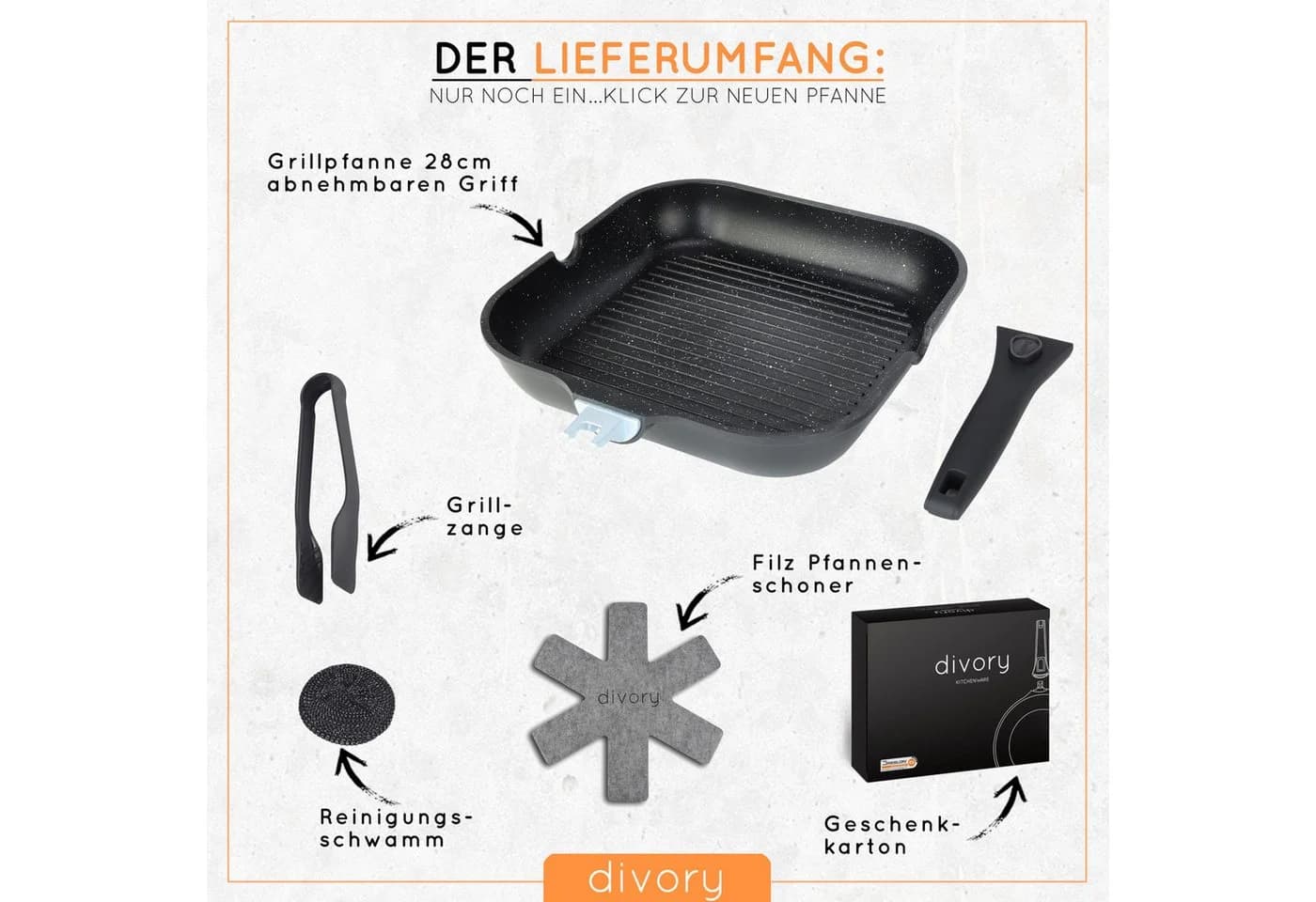 divory Grillpfanne 28x28cm Aluminium mit abnehmbarem Griff - Bild 5
