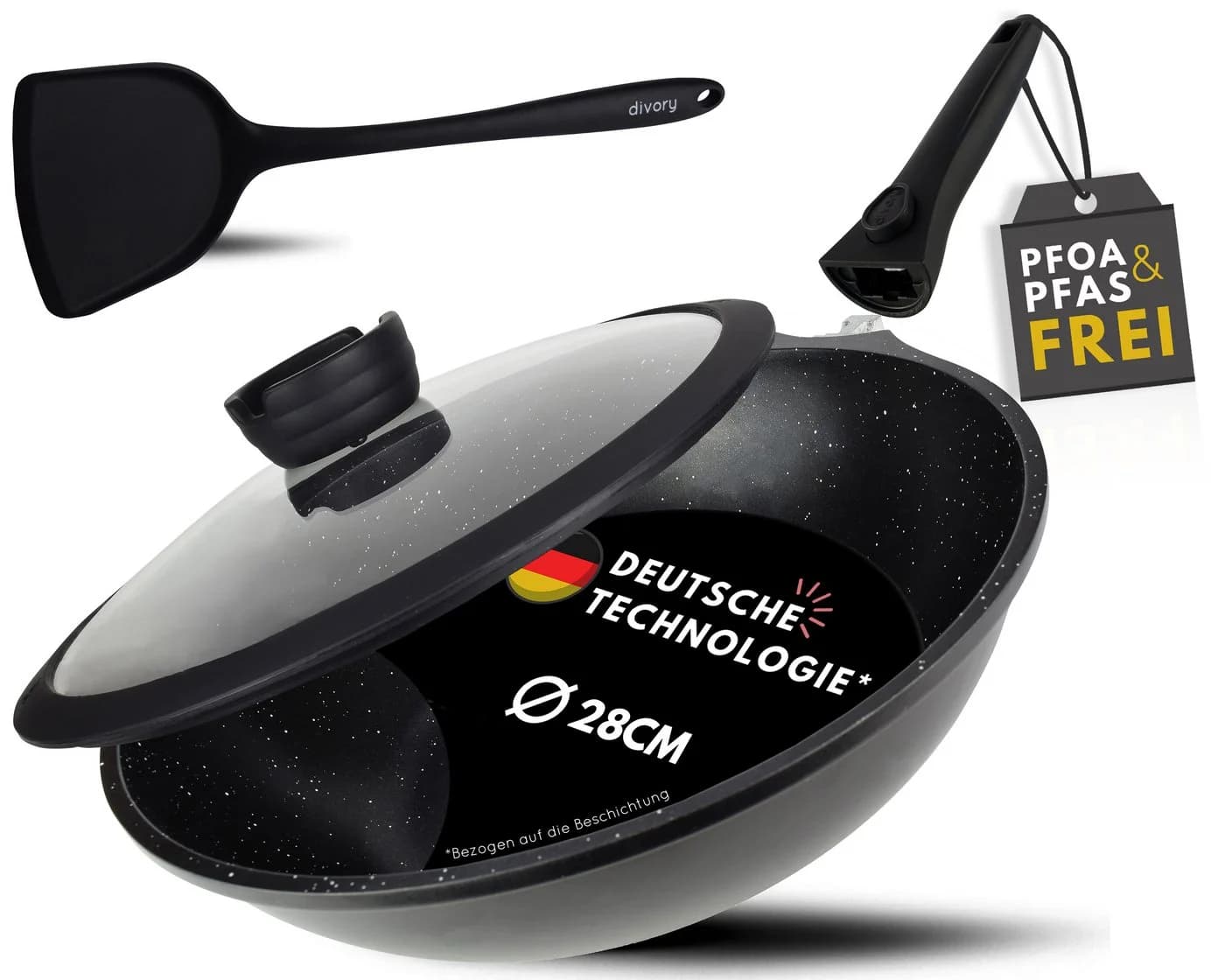 divory Wok-Pfanne 30 cm mit abnehmbarem Griff und Antihaftbeschichtung - Bild 2