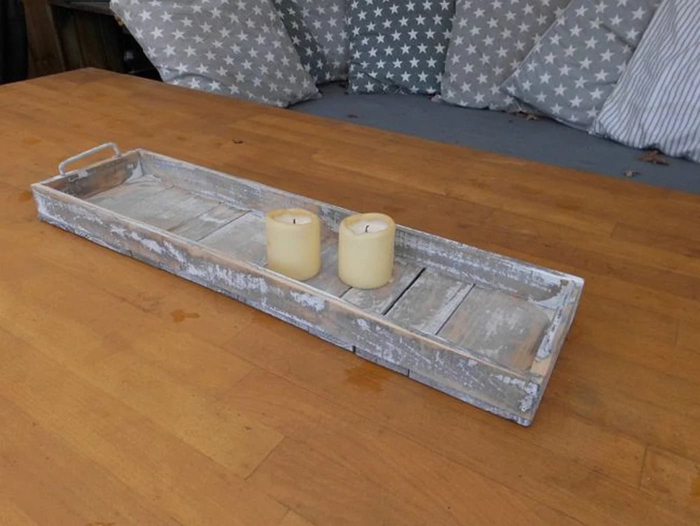 Deko-Impression Dekotablett Rustikales Holz Shabby Grau-Beige 75 cm