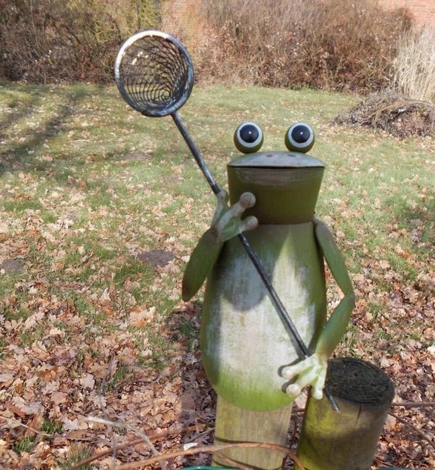 Deko-Impression Zaunhocker Frosch mit Kescher Gartendekoration Eisen - Bild 3