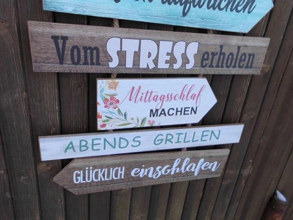 Deko-Impression Deko-Schriftzug Campingregeln Holz /MDF an Kordel Geschenk