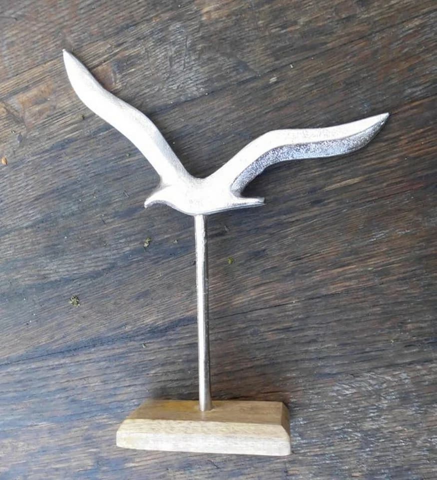 Deko-Impression Dekofigur Deko-Möwe Maritimes Deko-Objekt Aluminium + Holz massiv 25 cm - Bild 3