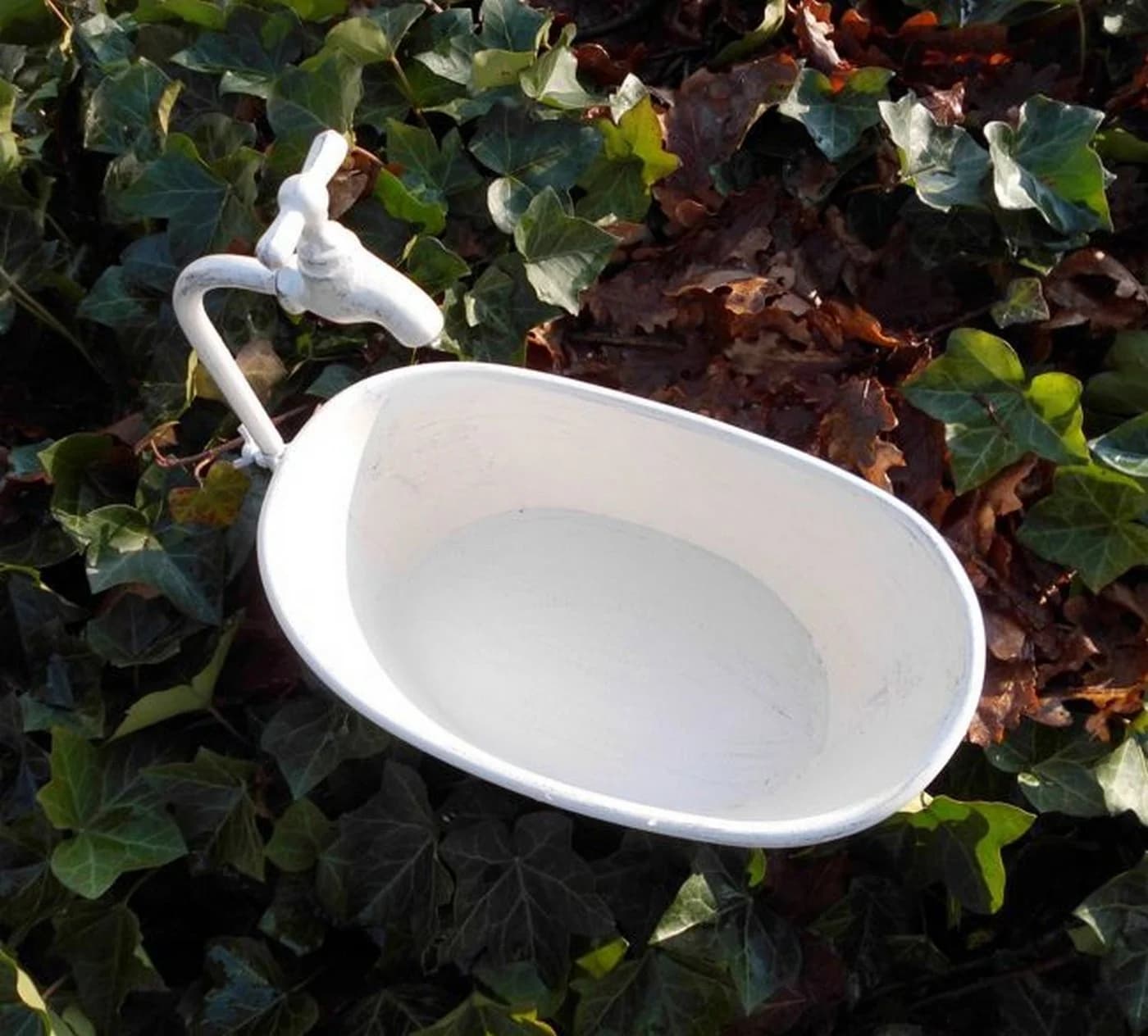 Deko-Impression Pflanzschale Wanne mit Deko-Wasserhahn Creme-Weiß