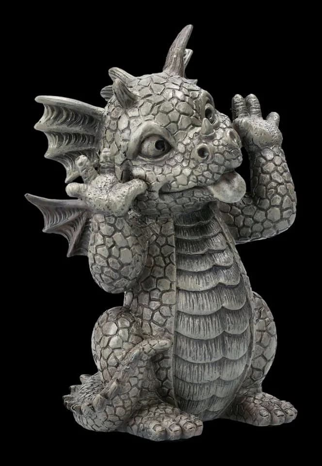 Figuren Shop GmbH Gartenfigur Drache schneidet Grimasse Grau