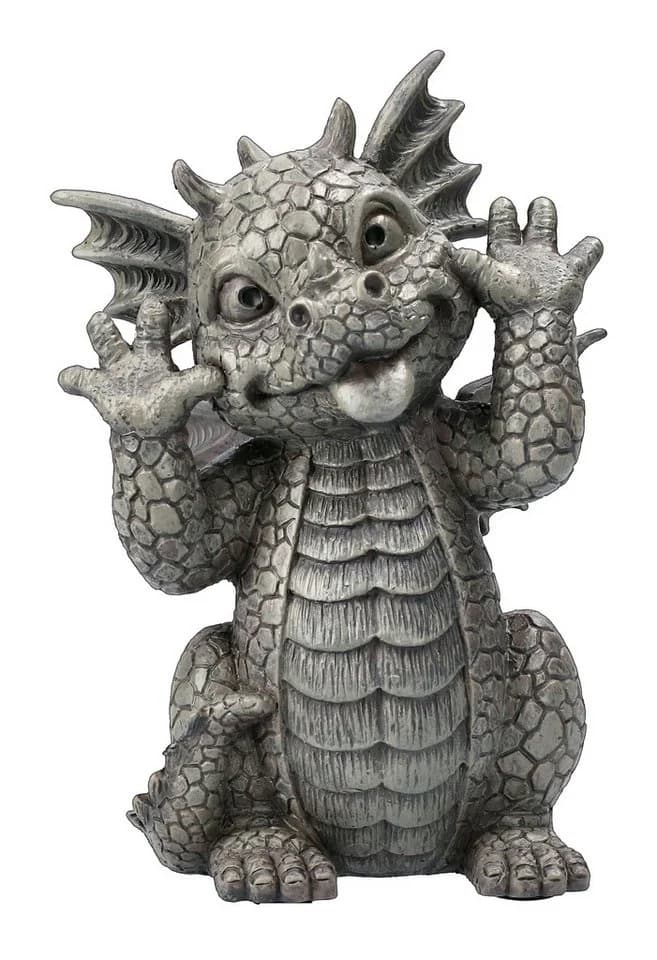 Figuren Shop GmbH Gartenfigur Drache schneidet Grimasse Grau - Bild 2