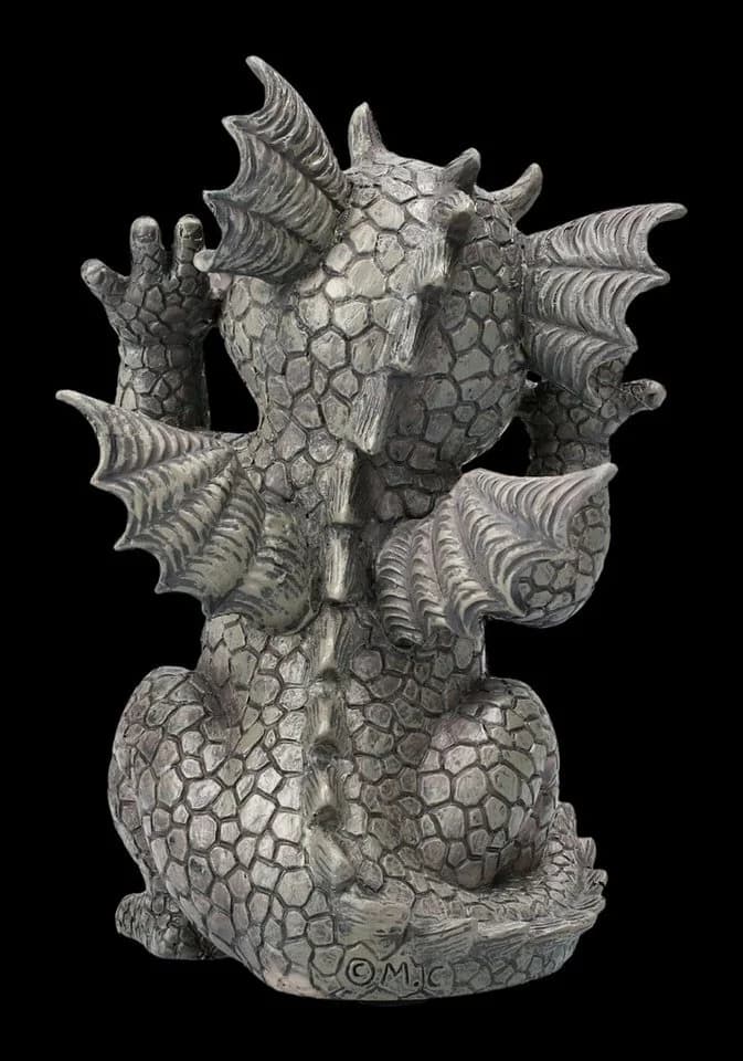 Figuren Shop GmbH Gartenfigur Drache schneidet Grimasse Grau - Bild 4